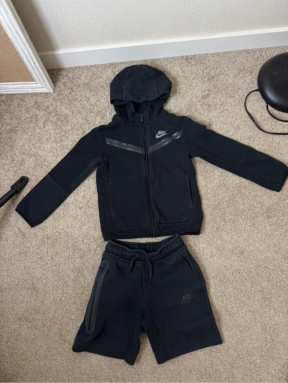 Nike Tech Fleece Black Hooded Zip Jacket and Shorts